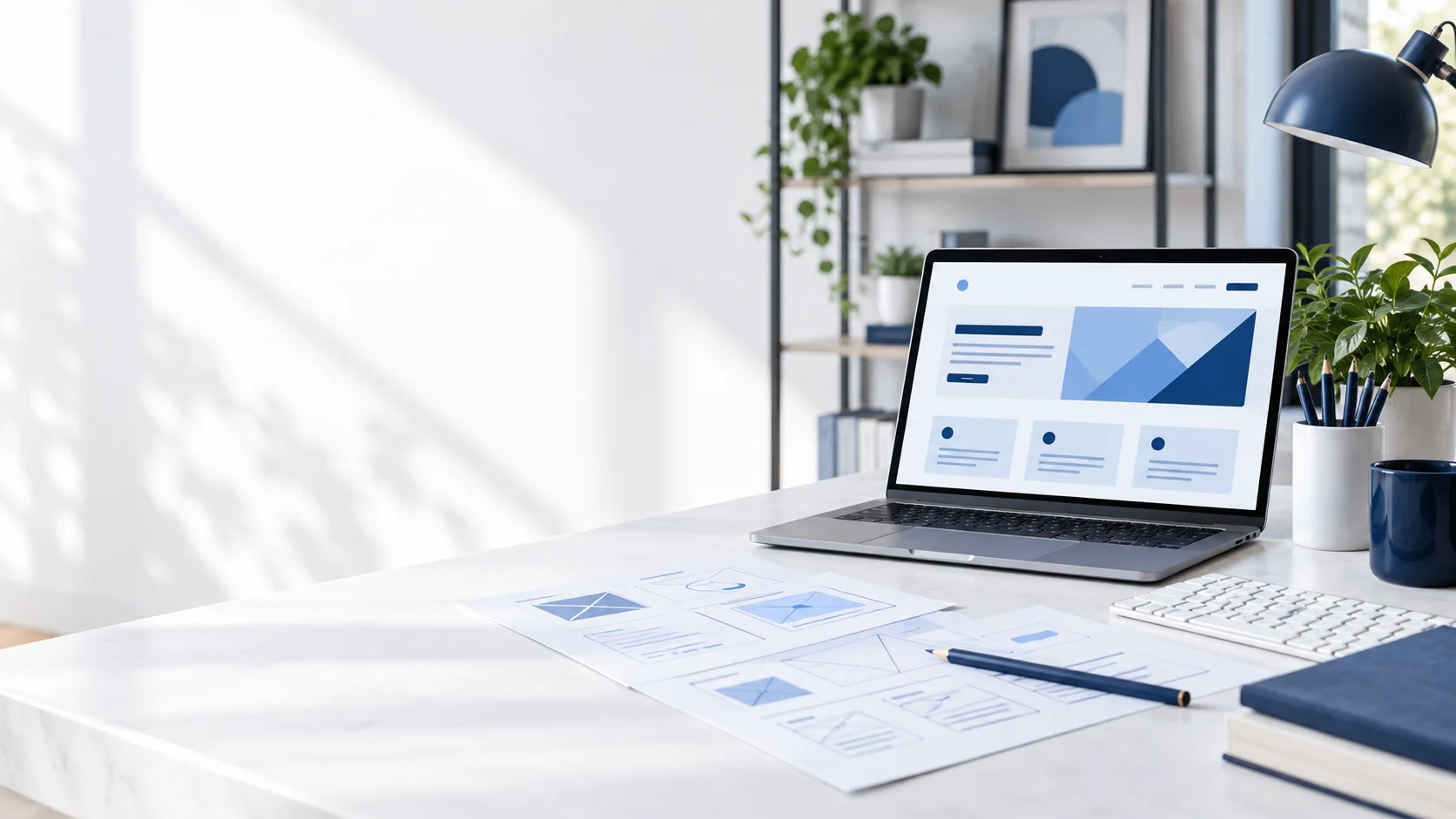 Ecran cu interfață de website și design responsive